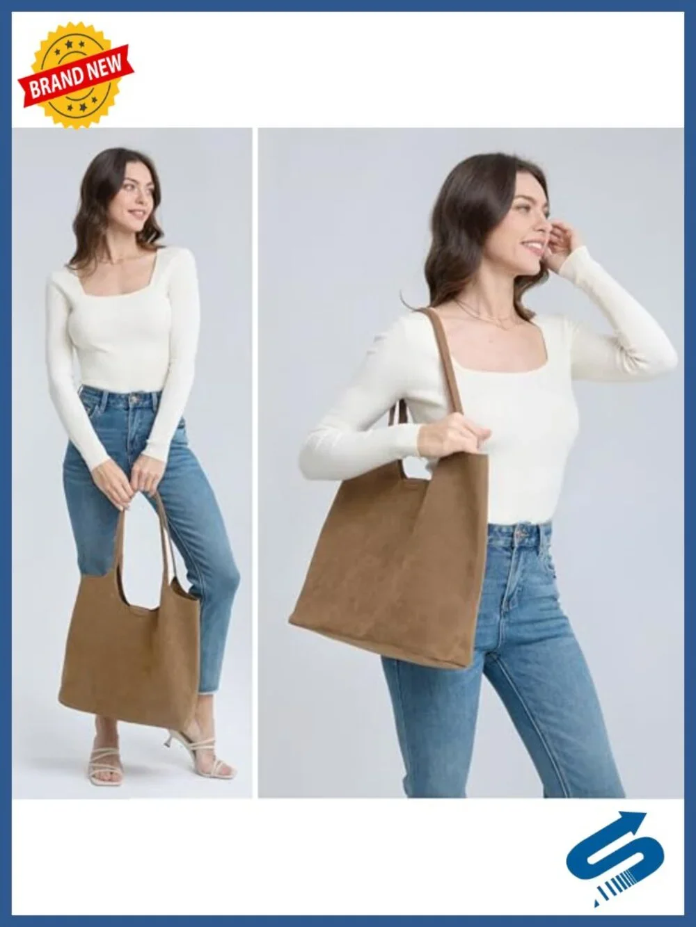 Faux Suede Tote Bag - Magnetic Closure Hobo Handbag, Vegan Leather Purse